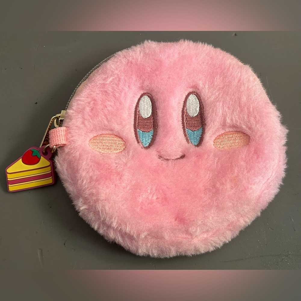 Pink Plush Kirby Coin Purse with Cake Charm